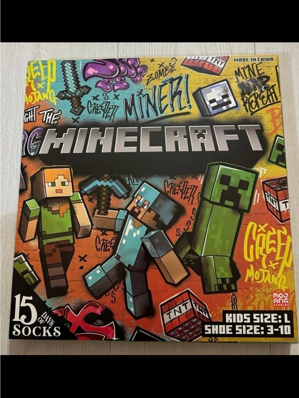 Minecraft 15 days of socks boys L shoes 3-10